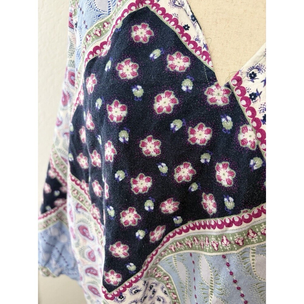 LOFT Women’s XL Patchwork Paisley Floral V-Neck Boho Blouse Top 55% Linen - Picture 9 of 9